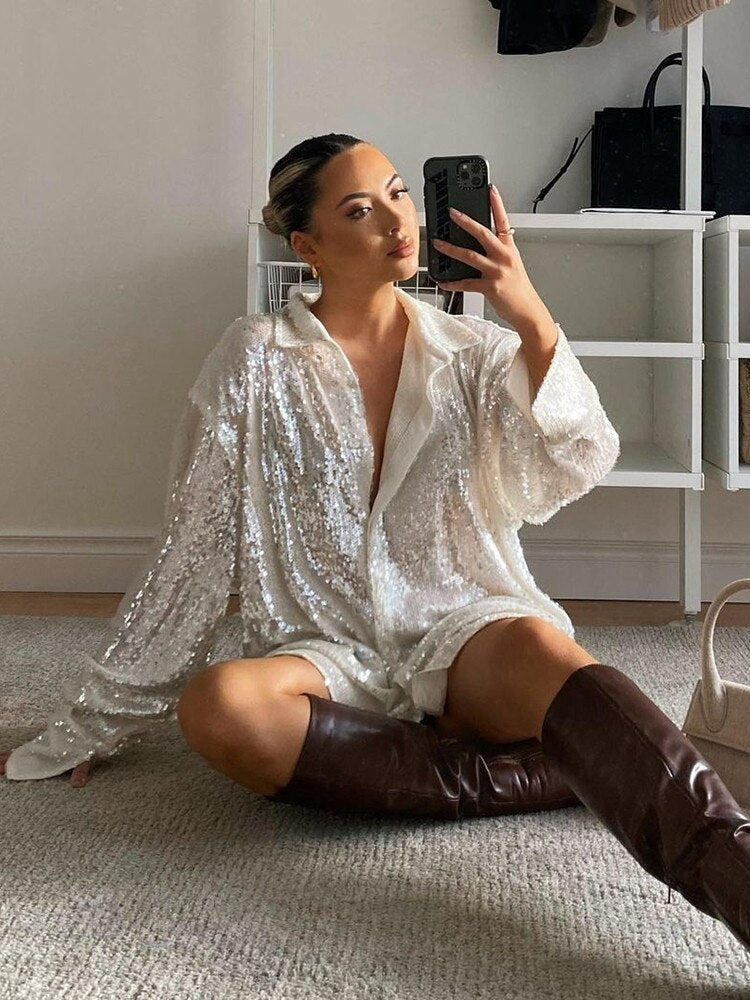 Oversized Glitter Blouse For Women